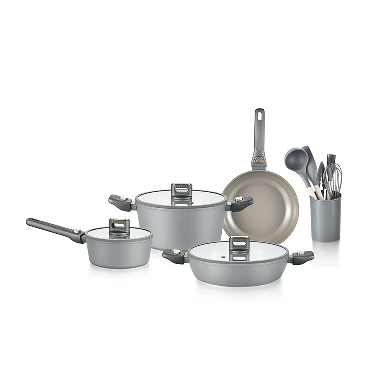 Seramik Kelabu Dengan Set Alat Memasak Pemegang Boleh Ditanggalkan